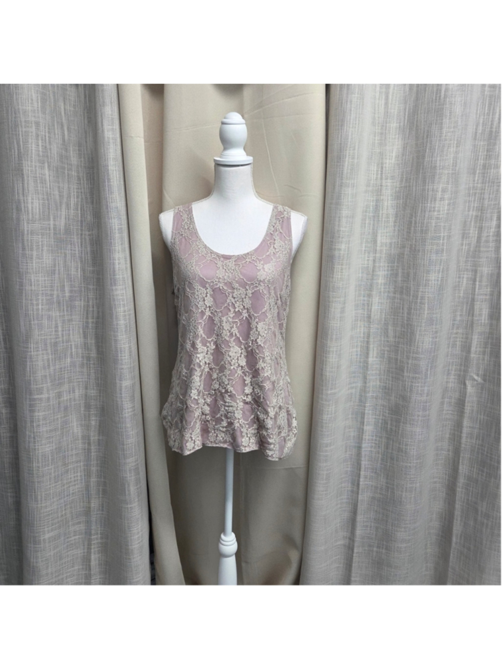 Jonden Lace Overlay Tank Dusty Pink Vintage Romancore Coquette Core Whimsigoth